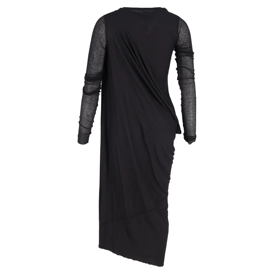 Vestido midi drapeado manga larga Rick Owens en viscosa negra Foto 3 de 3