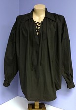Pirate Shirt Black 100 Cotton Laced Front Buccaneer Men's Costume Shirt One Sz