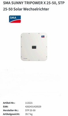SMA Sunny Tripower x 12 / 15 / 20 / 25 STP 25 - 50 kW Wechselrichter NEU