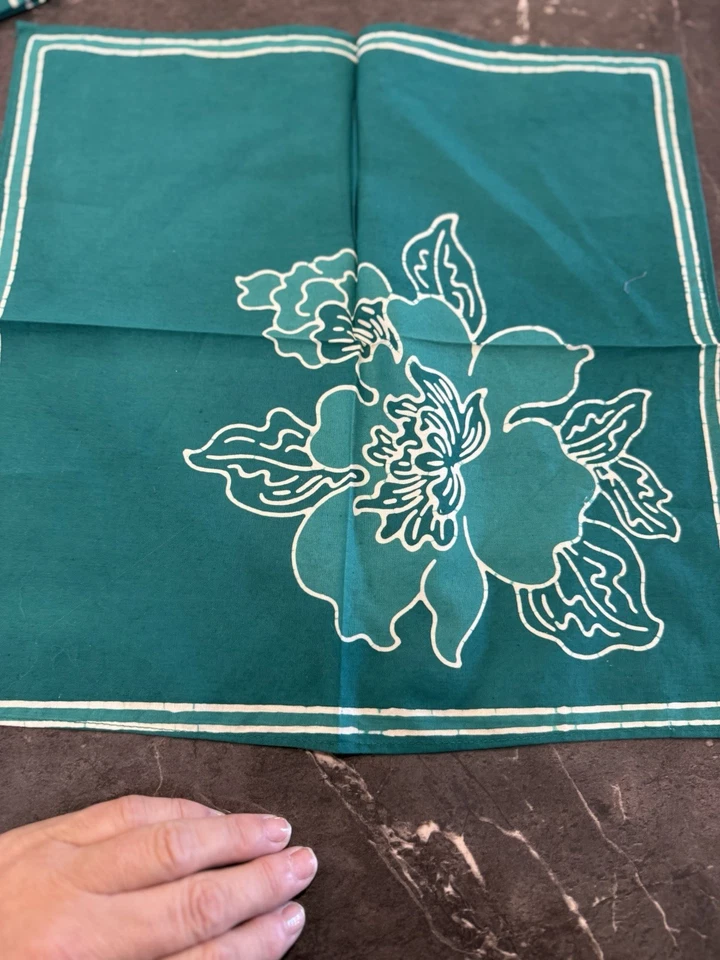 Set x 6 Green Floral Napkin Squares Cotton- Linen - Image 4 of 4