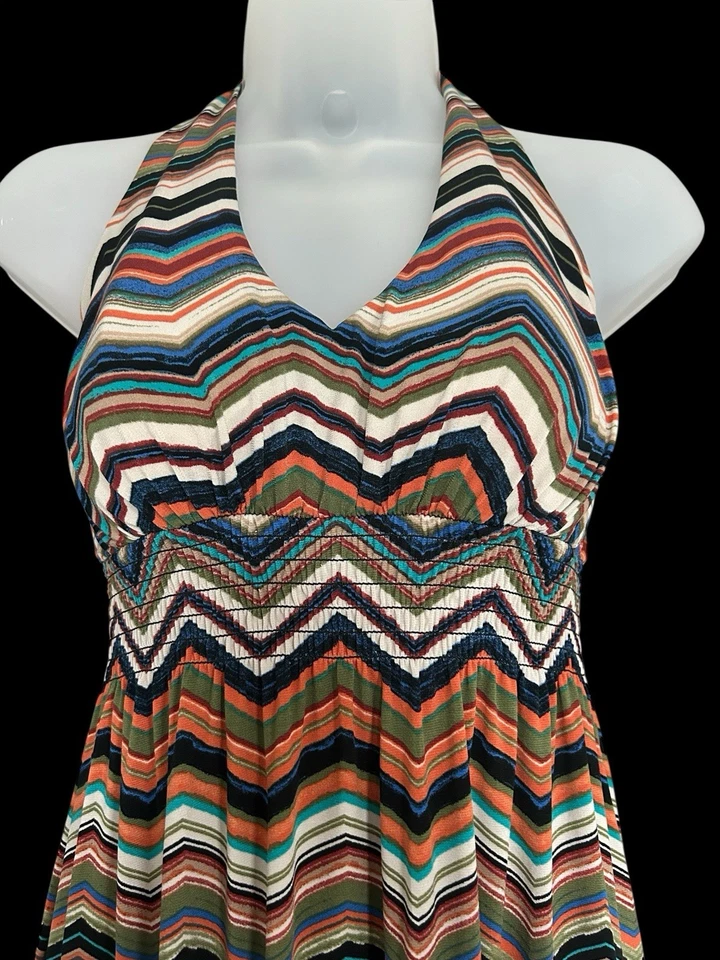 Maxi Vestido Bisou Bisou Michele Bohbot Talla 8 Babydoll Halter Elastizado Crucero Boho Foto 3 de 4