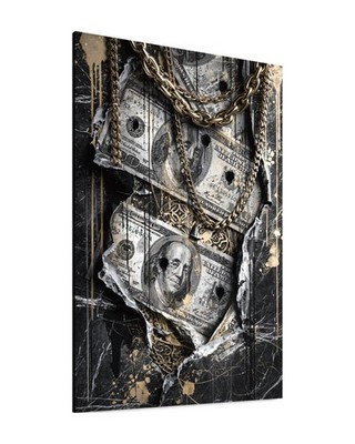 Geld Leinwand Bild Wandbild Benjamin Franklin Gold Kette Börse Wall Street