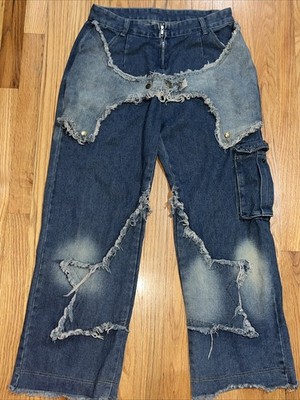Y2K  Distressed Star Jeans 30 X 27 Street Wear BOHO