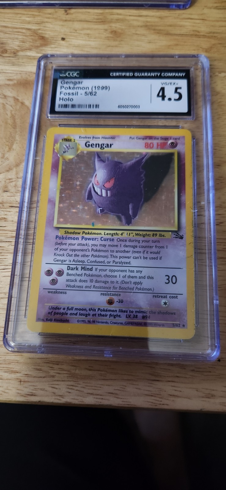 Pokemon TCG Gengar Fossil Unlimited Holo Rare Cgc 7.5 5/62