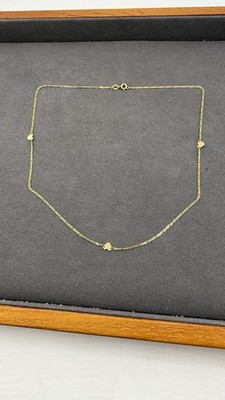 10K Gelbgold Figarokette Halskette mit Herzstationen 18'' 1,6 g
