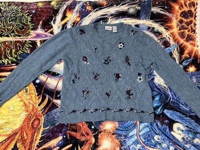 Vintage 90s Classic Elements Silk/Wool Sweater Medium Cottagecore Grandma Blue