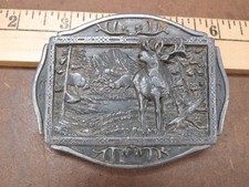 VTG Belt Buckle Elk Mountain scene Fighting Bull America Brass Made in USA
