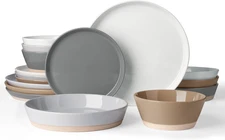 Saturn Dinnerware Set with Pasta Bowl, 16 Pieces Dish Set, Plates and Double Bow