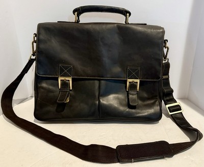 Vintage Visconti London Brown Leather Crossbody Messenger Bag Bronze Hardware