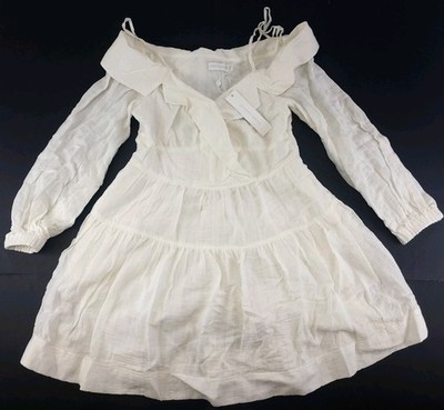 Jonathan Simkhai White Off Shoulder Long Sleeve Mini Dress Womens L NWT Flaws