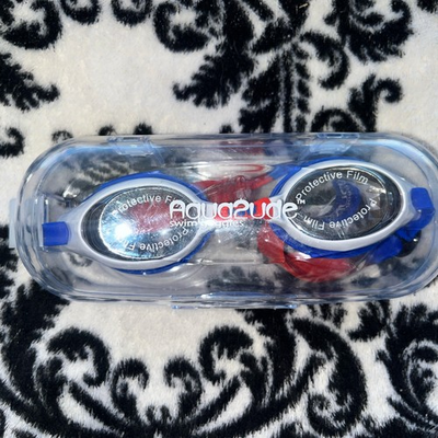 #ad A pair Aqua2ude swim goggles Anti Fog Red White Blue goggle pool New $8.00
