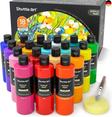Shuttle Art Acrylfarben Set, 18 Acrylfarben in Flaschen (je 250ml, 8,45oz),