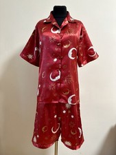 Bata para mujer Golden Dragon china 2 piezas 100 % seda camisa pantalones cortos rojo talla XL