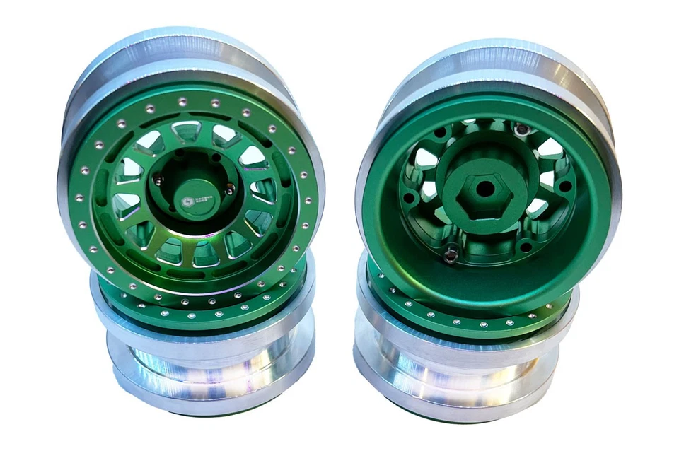 HRP Racers Edge Aluminum Cnc 2.9'' Wheels For Axial Scx6 4Pcs B Style Green - Image 2 of 2