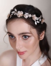 Bride Flower Leaf Headband Wedding Gold Crystal Hair Vine Bridal Prom Hair
