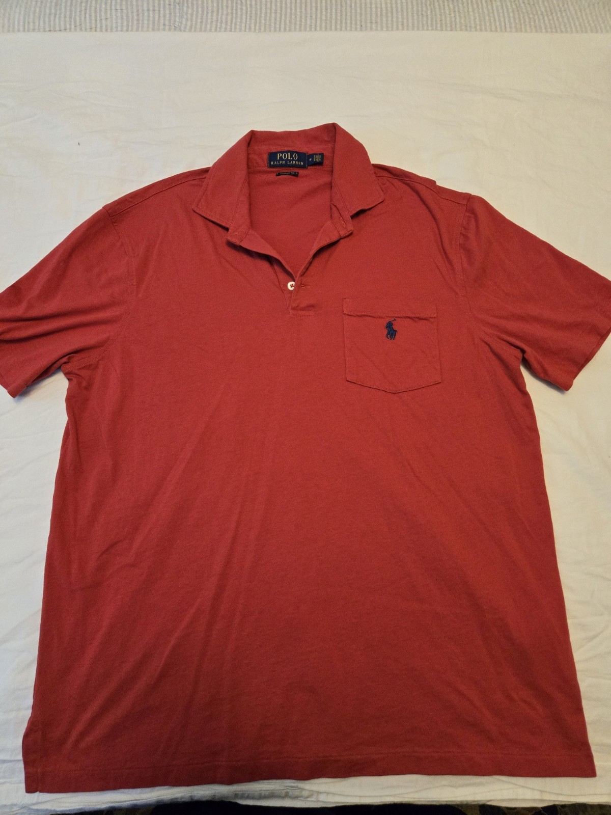 Polo Ralph Lauren Camicia Uomo Media Rossa Vestibilità Classica Tasca Piccola Pony