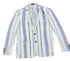 Paisley  Gray Blazer Mens XL 46RWhite Blue Stripe Linen Rayon Sport Coat NWT