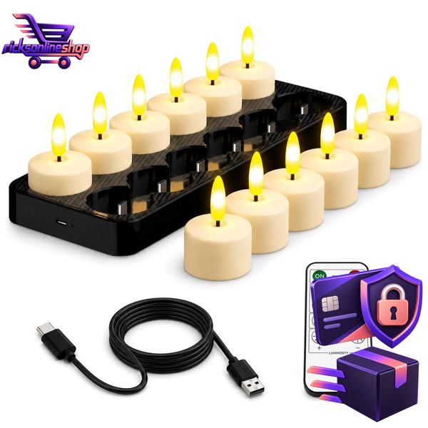 LED Teelichter Wiederaufladbar 12Er Set Mit Timer Fernbedienung 12 StüCk-image
