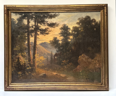 Antique California Landscape Painting Impressionist Large Evening Glow Noble