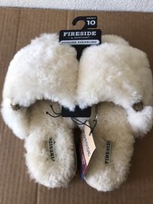 WOMEN'S NATURAL FIRESIDE BY DEARFOAMS GENUINE SHEARLING SLIPPERS SIZE 10 NWT
