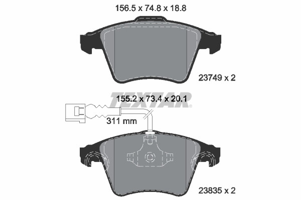 Kit de plaquettes de frein frein à disque Textar 2374901 pour OE 7L6698151B