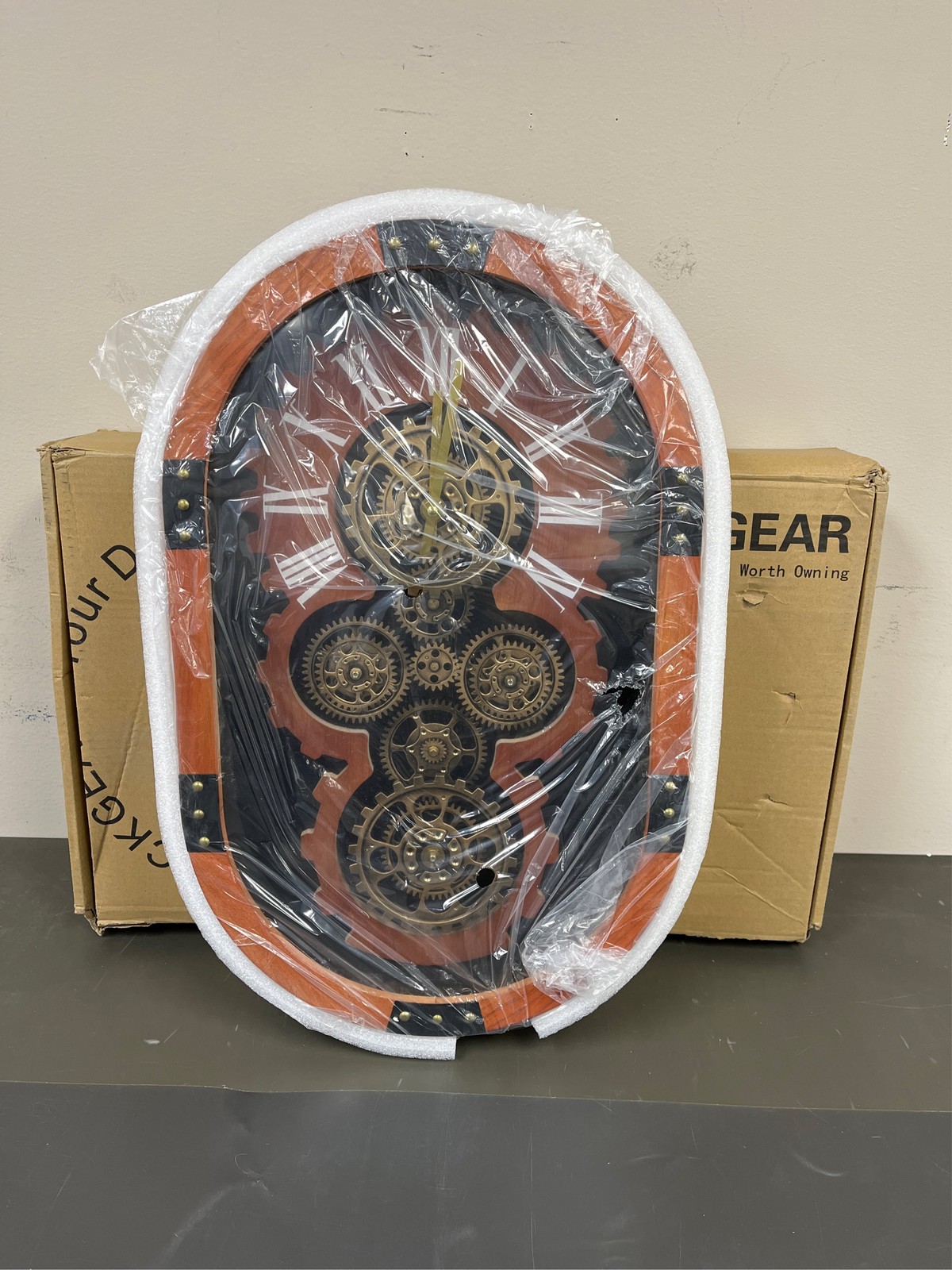 Original Moving Gear Larger Wall Clock 24": Vintage Industrial Steampunk Rustic