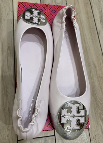 NIB TORY BURCH CLAIRE CAP TOE BALLET FLATS LEATHER LIGHT LAVENDER SILVER 10US - Picture 4 of 9