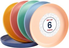 Kids Plates Set 6-Pcs Plastic Plates Reusable BPA-Food-Grade Plastic