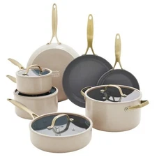 GreenPan Jewel Pro 11-Piece Cookware Set Hard Anodized Nonstick Taupe - NEW