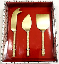 NEW NORTH SPRUCE LANE 3 PCS GOLD TONE FINE STAINLESS STEEL CHEESE KNIVES