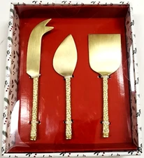 NEW NORTH SPRUCE LANE 3 PCS GOLD TONE FINE STAINLESS STEEL CHEESE KNIVES
