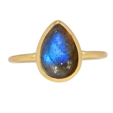 18k Gold Vermeil - Natural Labradorite, Madagascar 925 Silver Ring s.5.5 CR65537