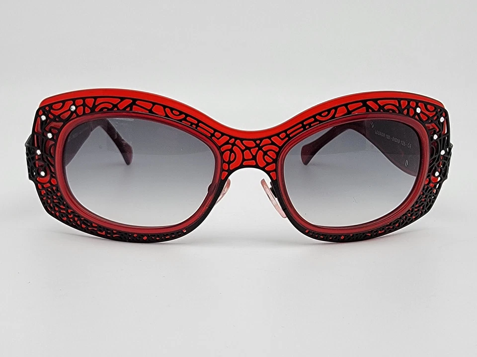 Jean Lafont Louxor 100 Red Black Frame Black Gradient Lens Sunglasses w/ Case - Image 2 of 4