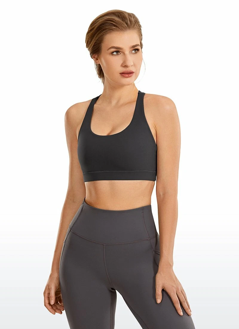 CRZ YOGA Women's Fitness Workout Yoga Bra Strappy Sports Bra- Dark Gray  -Medium