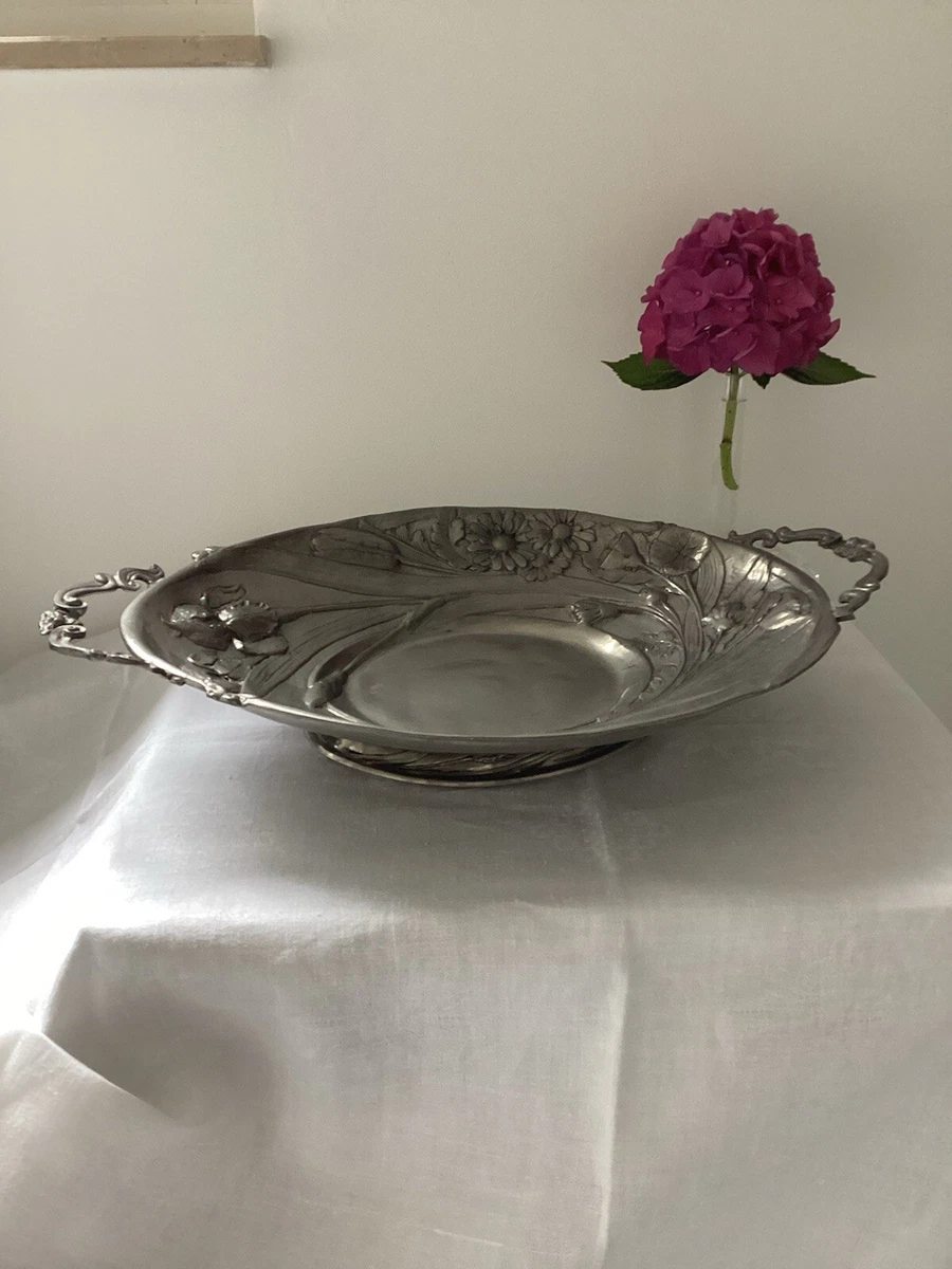 Antik Zink Tablett, Speiseservice Obstschale mit Griffen aus Frankreich.