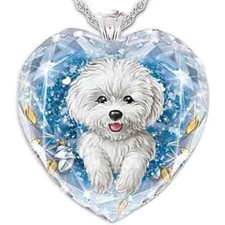 Cute Heart Shaped Artificial Crystal Pendant White Puppy Love Necklace Gift