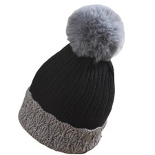 Gorro de punto suave para dama con pompón de piel sintética forrado de lana cálido gorra de invierno