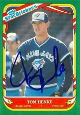 Tom Henke autographed Baseball Card (Blue Jays) 1987 Fleer Star Stickers #57