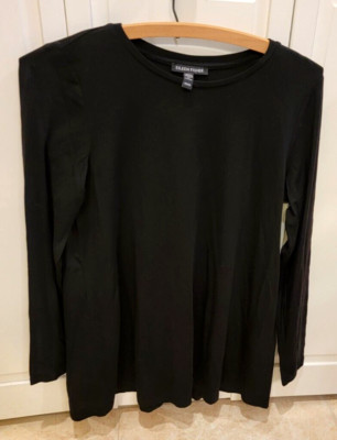 Eileen Fisher Größe PP PTP Rundhals Pullover Oberteil Schwarz Langarm Tencel