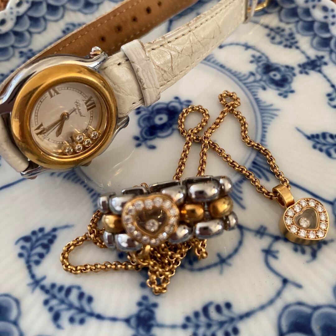 Chopard Happy Diamond Heart 1P Diamond 18k YG Stainless Ring US5