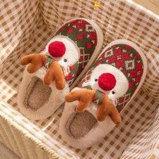 Cute Christmas Elk Plush Slippers Winter Ins Fashion Non-slip Floor Bedroom Home