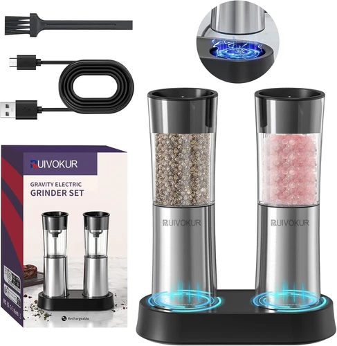 Electric Salt and Pepper Grinder Set, Automatic Gravity Salt and Pepper Grinder