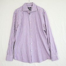 Hugo Boss Shirt Mens 41/16 Slim Fit Two Ply Button Up Purple Striped Long Sleeve