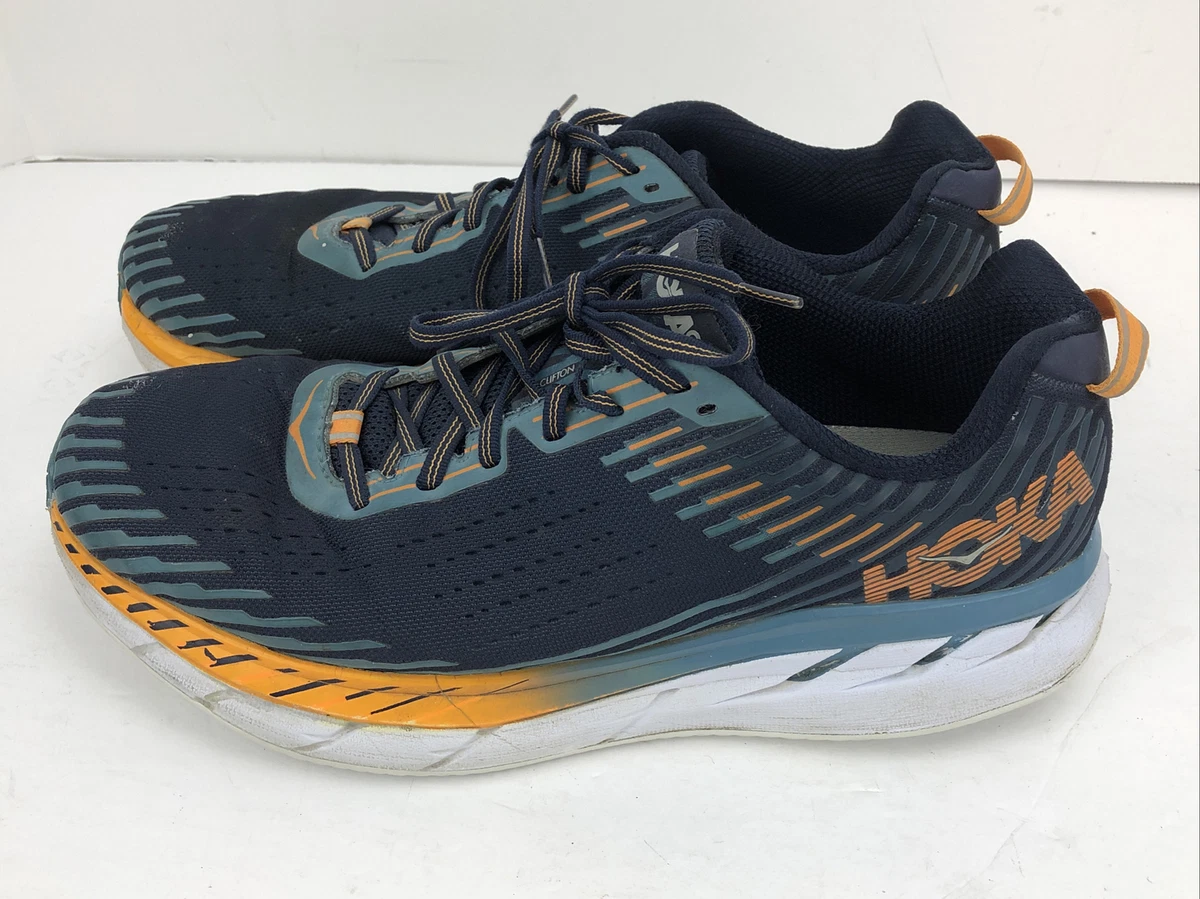 Hoka One One Clifton 5 Blue Orange Low Top Mesh Running Shoes Mens Size 12