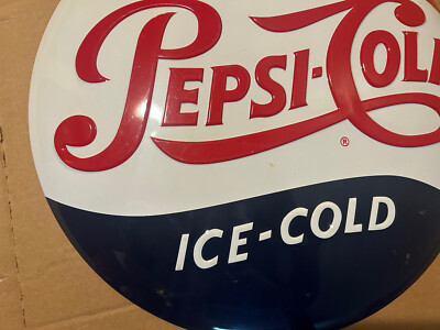 PEPSI COLA ICE COLD Sold Here Round Tin Metal Button Dome Sign