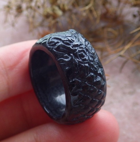 Anillo Cabeza Dragón Jadeíta Jade Natural Negro Certificado Video NO. 8 # 105952 VS - Imagen 2 de 10