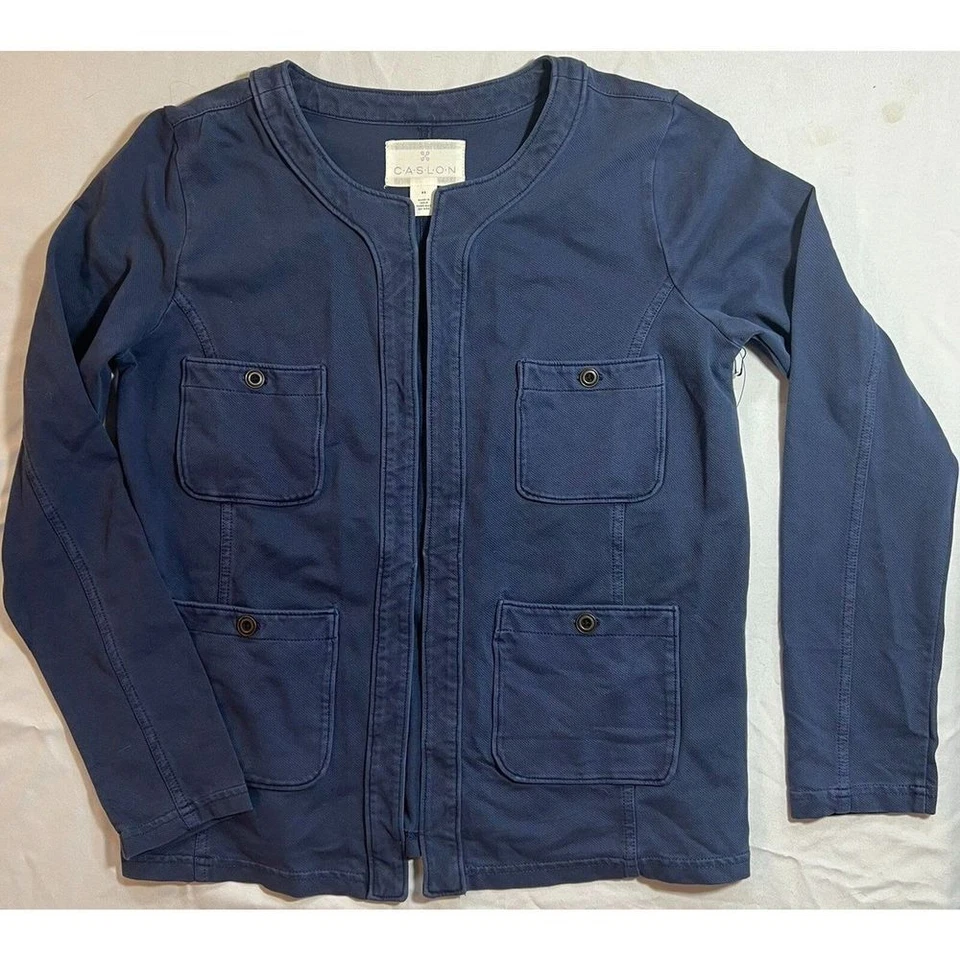 Blazer abierto para mujer Nordstrom ligero de algodón orgánico 4 bolsillos-azul, XS Foto 3 de 4