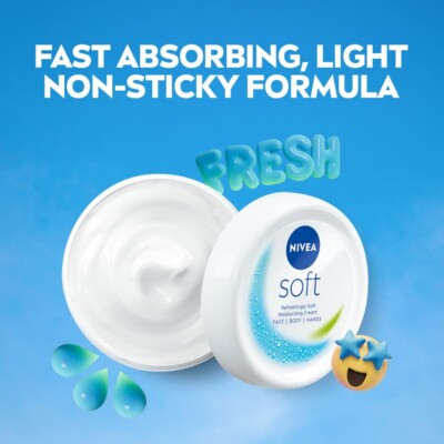 NIVEA Soft Light Moisturizer Cream, with Vitamin E & Jojoba Oil for Face, Hands 