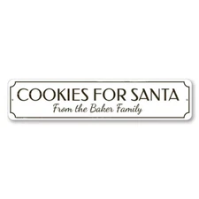 Cookies For Santa Sign, Custom Family Name Christmas Metal Decor Sign