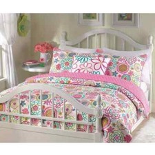 BEAUTIFUL COZY CHIC BLUE PINK AQUA WHITE GREEN FLOWER POLKA DOT GIRLS QUILT SET